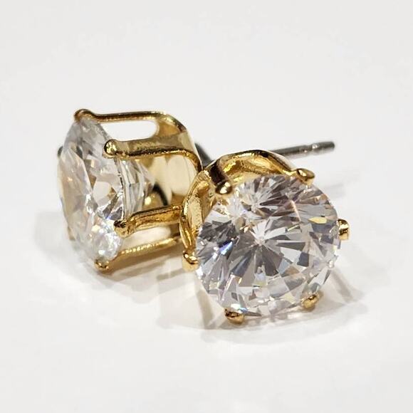 Brilliant Round Cut Stud Earrings 4 CTW 14 kt Gold Plated, Beautiful! - Picture 4 of 12